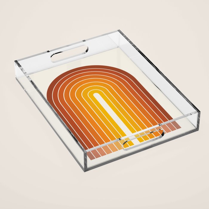 Gradient Arch IX Retro Orange Mid Century Modern Rainbow Acrylic Tray Gallery Image 1