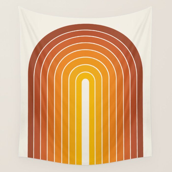 Gradient Arch IX Retro Orange Mid Century Modern Rainbow Wall Tapestry Gallery Image 4