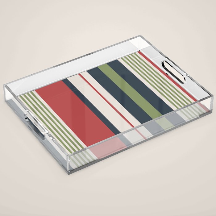Modern Christmas Stripes 2025 Acrylic Tray Gallery Image 1