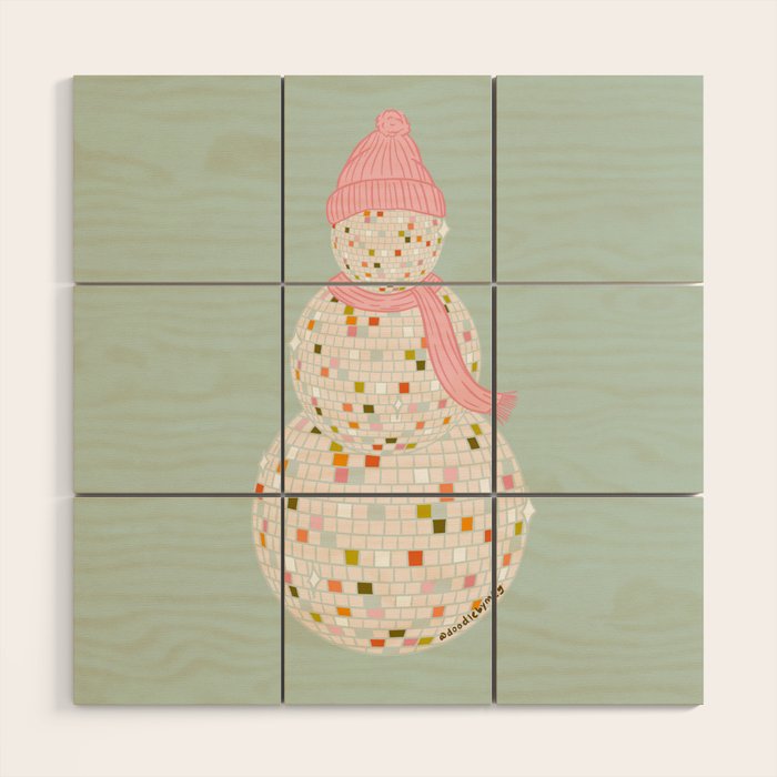 Disco Ball Snowman Wood Wall Art Gallery Image 1