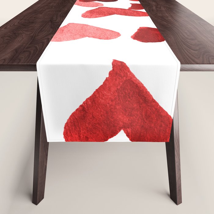 Valentine's Day Watercolor Hearts - red Table Runner Gallery Image 1