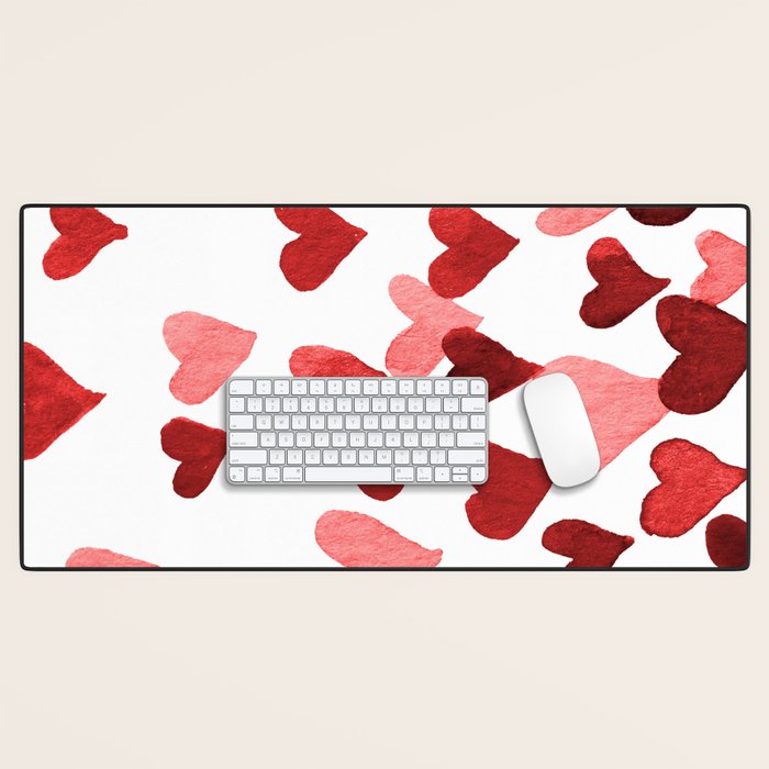 Valentine's Day Watercolor Hearts - red Desk Mat Gallery Image 1