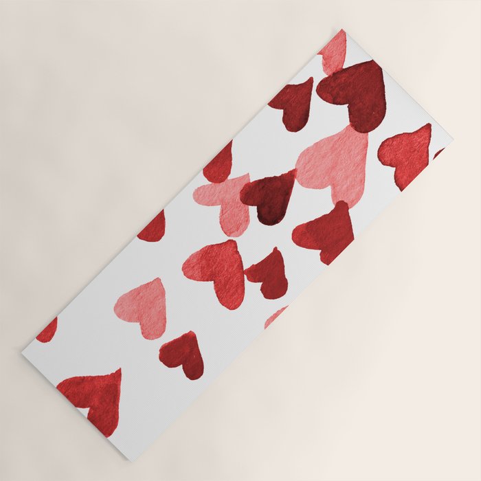 Valentine's Day Watercolor Hearts - red Yoga Mat Gallery Image 1