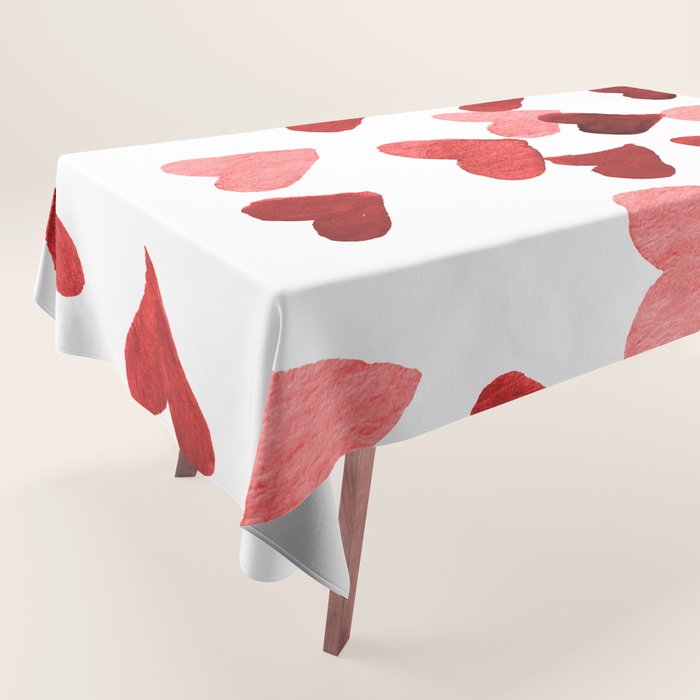 Valentine's Day Watercolor Hearts - red Tablecloth