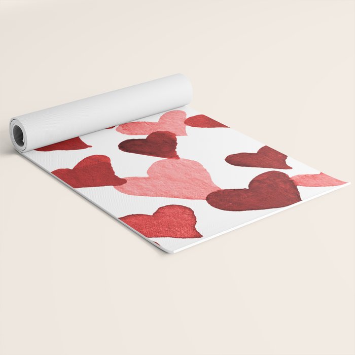 Valentine's Day Watercolor Hearts - red Yoga Mat Gallery Image 2