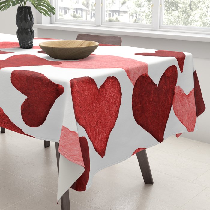 Valentine's Day Watercolor Hearts - red Tablecloth Gallery Image 3