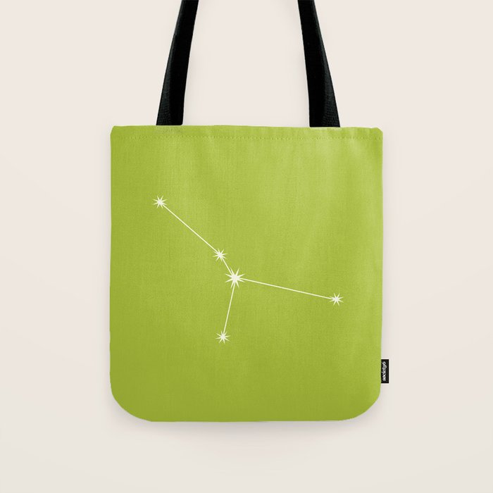 Cancer Zodiac Star Constellation Line Art Chartreuse Green Tote Bag Gallery Image 1