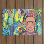 Woman and her parrots Outdoor Rug Gallery Image 1