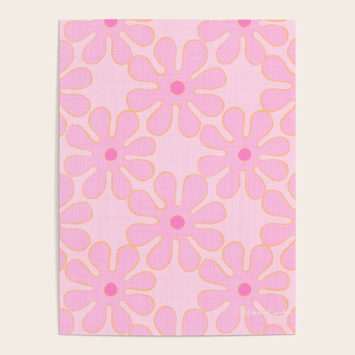 Pink Floral 70s Style Groovy Flowers Poster Gallery Image 1