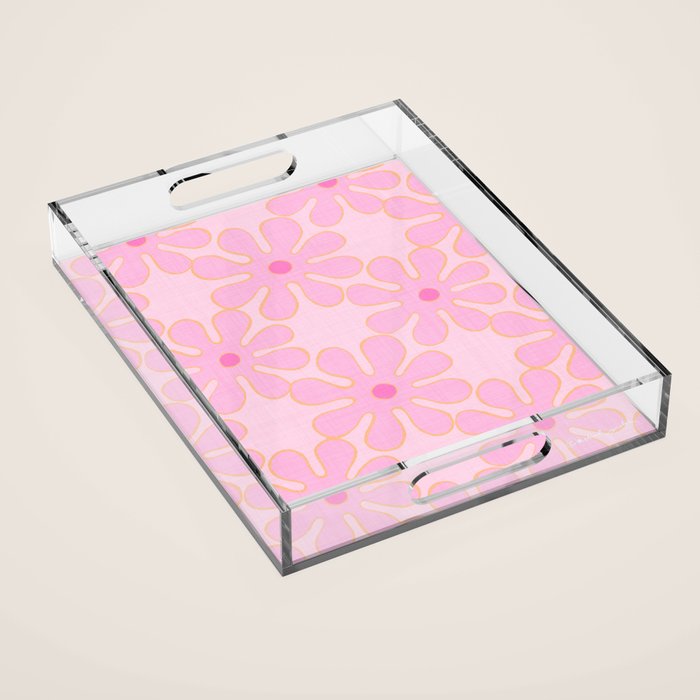 Pink Floral 70s Style Groovy Flowers Acrylic Tray Gallery Image 1