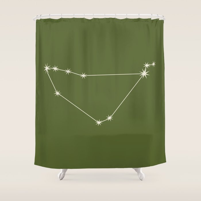 Capricorn Zodiac Star Constellation Line Art Olive Green Shower Curtain Gallery Image 1