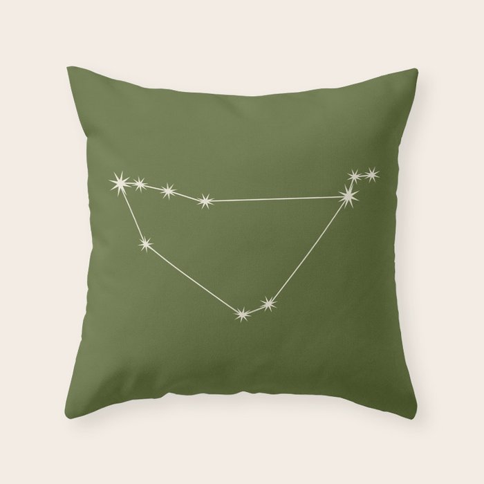 Capricorn Zodiac Star Constellation Line Art Olive Green Throw Pillow Gallery Image 1