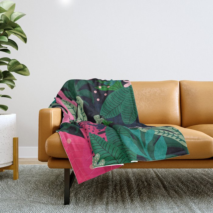 Into the jungle - deep night Throw Blanket Gallery Image 1