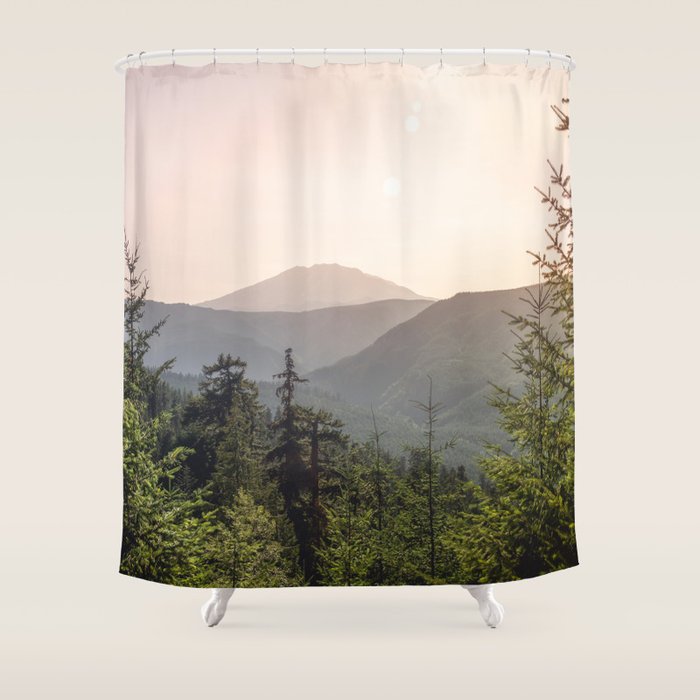 Forest Mountain Wanderlust III - Nature Photography Shower Curtain Gallery Image 1