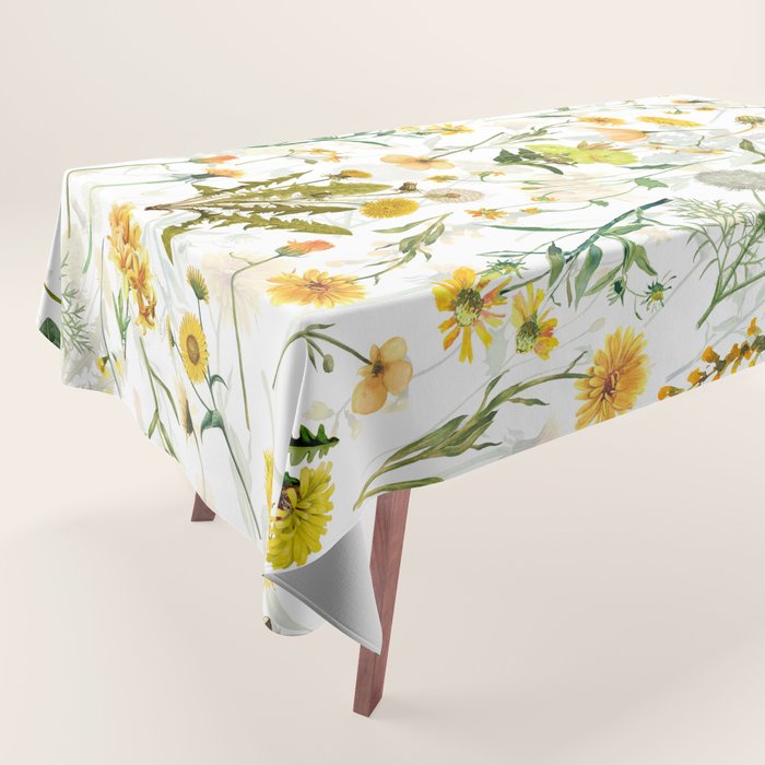 Scandinavian Yellow Wildflowers Botanical Summer Meadow Tablecloth Gallery Image 1