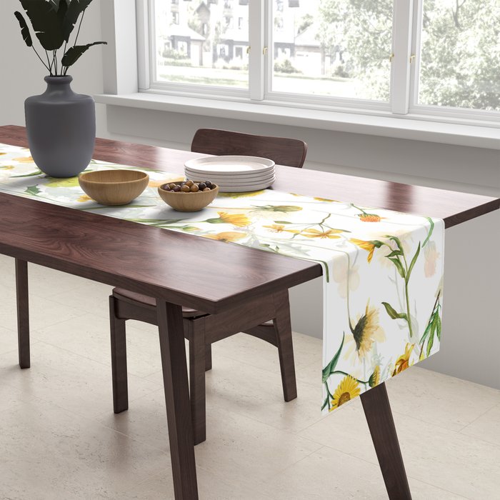 Scandinavian Yellow Wildflowers Botanical Summer Meadow Table Runner Gallery Image 2