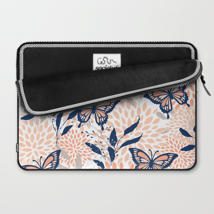 Floral, Butterflies Print, Coral, Navy Bue, Gray Laptop Sleeve Gallery Image 2
