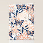Floral, Butterflies Print, Coral, Navy Bue, Gray Stationery Card Gallery Image 2
