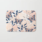 Floral, Butterflies Print, Coral, Navy Bue, Gray Bath Mat Gallery Image 1