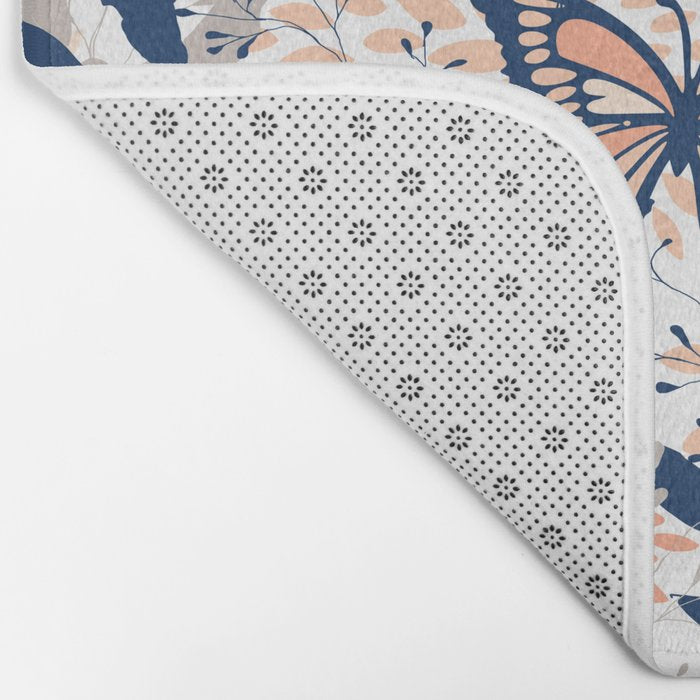 Floral, Butterflies Print, Coral, Navy Bue, Gray Bath Mat Gallery Image 2