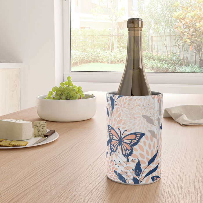 Floral, Butterflies Print, Coral, Navy Bue, Gray Wine Chiller Gallery Image 4