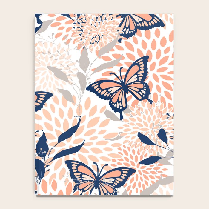 Floral, Butterflies Print, Coral, Navy Bue, Gray Notebook Gallery Image 4