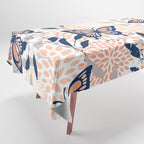 Floral, Butterflies Print, Coral, Navy Bue, Gray Tablecloth Gallery Image 1