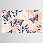 Floral, Butterflies Print, Coral, Navy Bue, Gray Tablecloth Gallery Image 2