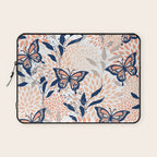 Floral, Butterflies Print, Coral, Navy Bue, Gray Laptop Sleeve Gallery Image 1