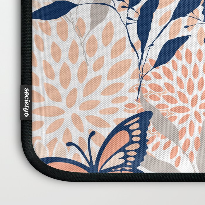 Floral, Butterflies Print, Coral, Navy Bue, Gray Laptop Sleeve Gallery Image 3