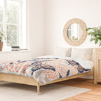 Floral, Butterflies Print, Coral, Navy Bue, Gray Duvet Cover Gallery Image 2