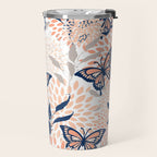 Floral, Butterflies Print, Coral, Navy Bue, Gray Travel Mug Gallery Image 2
