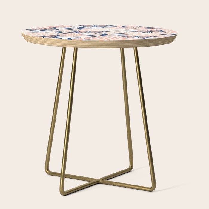Floral, Butterflies Print, Coral, Navy Bue, Gray Side Table Gallery Image 1