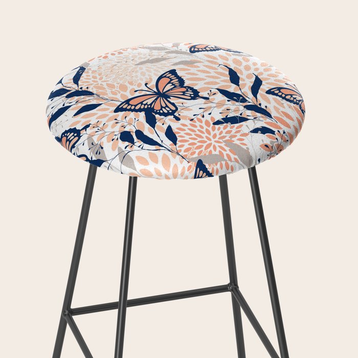 Floral, Butterflies Print, Coral, Navy Bue, Gray Stool Gallery Image 2