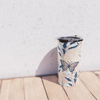 Floral, Butterflies Print, Coral, Navy Bue, Gray Travel Mug Gallery Image 4