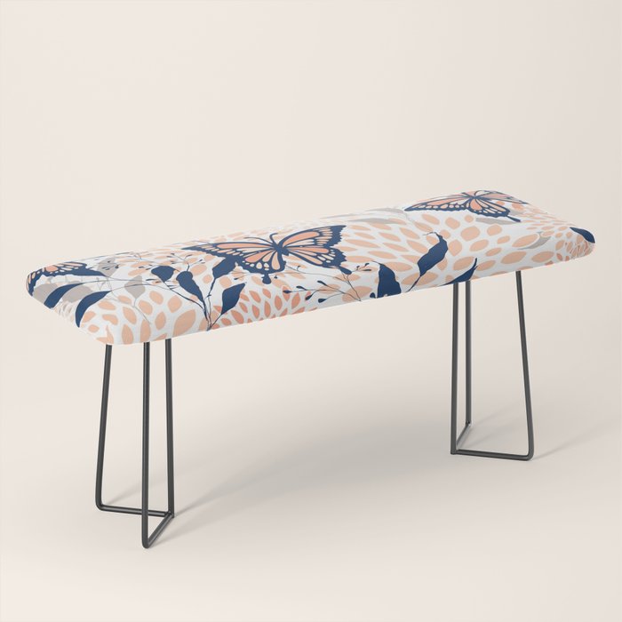 Floral, Butterflies Print, Coral, Navy Bue, Gray Bench Gallery Image 1