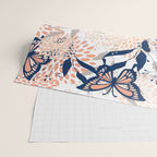 Floral, Butterflies Print, Coral, Navy Bue, Gray Wrapping Paper Gallery Image 2