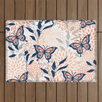 Floral, Butterflies Print, Coral, Navy Bue, Gray Outdoor Rug Gallery Image 1