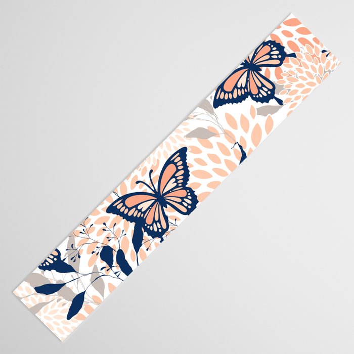 Floral, Butterflies Print, Coral, Navy Bue, Gray Table Runner Gallery Image 3