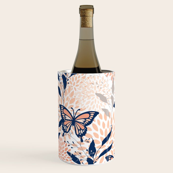 Floral, Butterflies Print, Coral, Navy Bue, Gray Wine Chiller Gallery Image 1