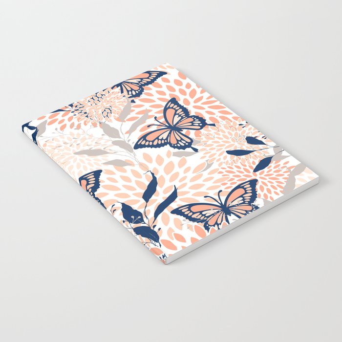 Floral, Butterflies Print, Coral, Navy Bue, Gray Notebook Gallery Image 2