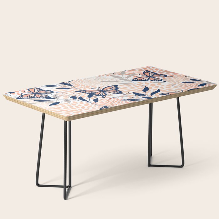 Floral, Butterflies Print, Coral, Navy Bue, Gray Coffee Table Gallery Image 1