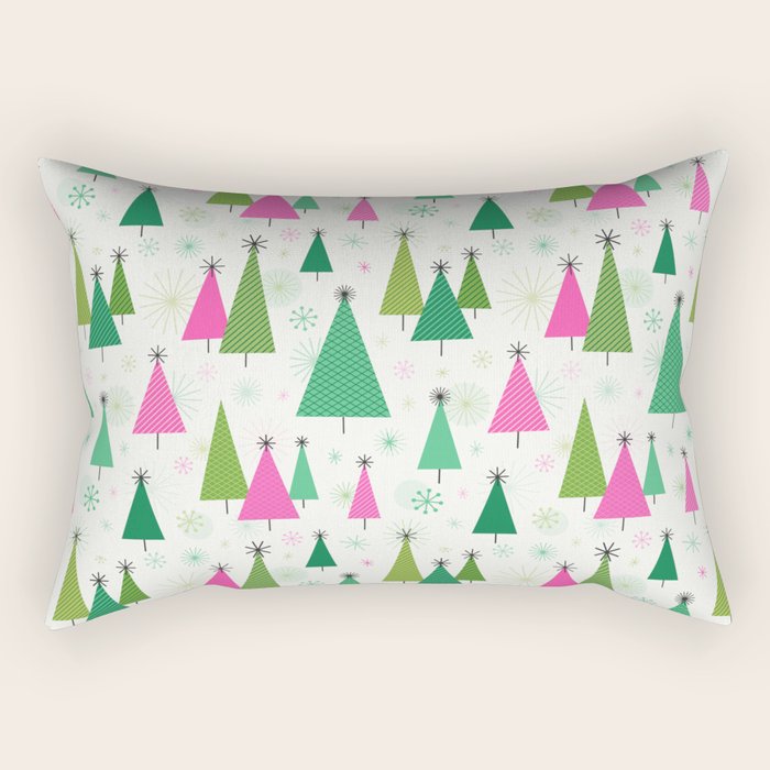 Mid-Century Modern Christmas Trees - Pink and Green Rectangular Pillow Gallery Image 2