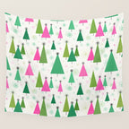 Mid-Century Modern Christmas Trees - Pink and Green Wall Tapestry Gallery Image 4