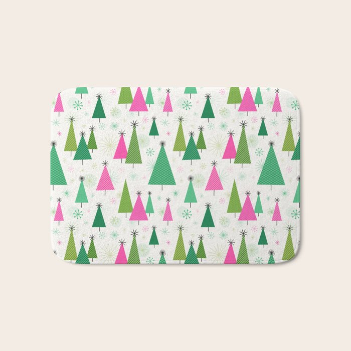 Mid-Century Modern Christmas Trees - Pink and Green Bath Mat Gallery Image 1
