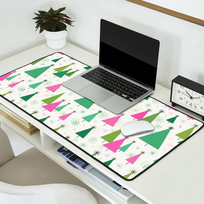 Mid-Century Modern Christmas Trees - Pink and Green Desk Mat Gallery Image 2