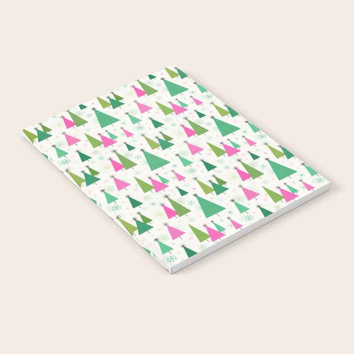 Mid-Century Modern Christmas Trees - Pink And Green Notebook
