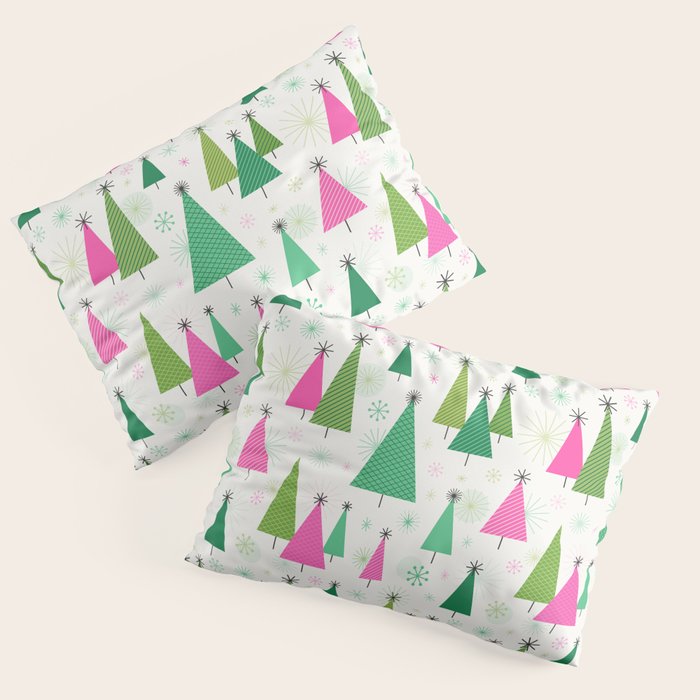 Mid-Century Modern Christmas Trees - Pink and Green Pillow Sham Gallery Image 1