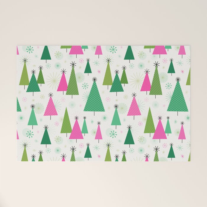 Mid-Century Modern Christmas Trees - Pink and Green Welcome Mat Gallery Image 1