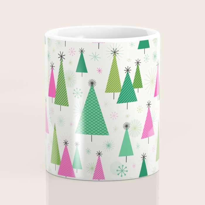 Mid-Century Modern Christmas Trees - Pink and Green Coffee Mug Gallery Image 4